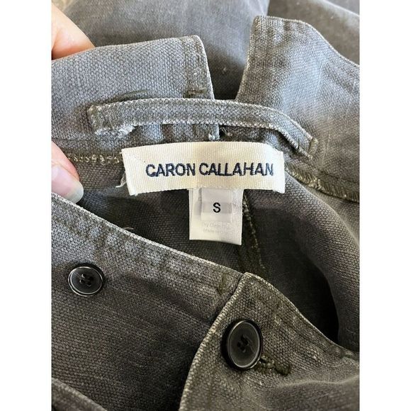 CARON CALLAHAN Grey Wide Leg Ankle Pants Crop Capri Buttons Sz Small Canvas - Picture 6 of 7